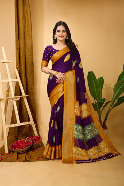 Beautiful Kalamkari Print Saree With Jacquard Zari Border With Printed Blouse