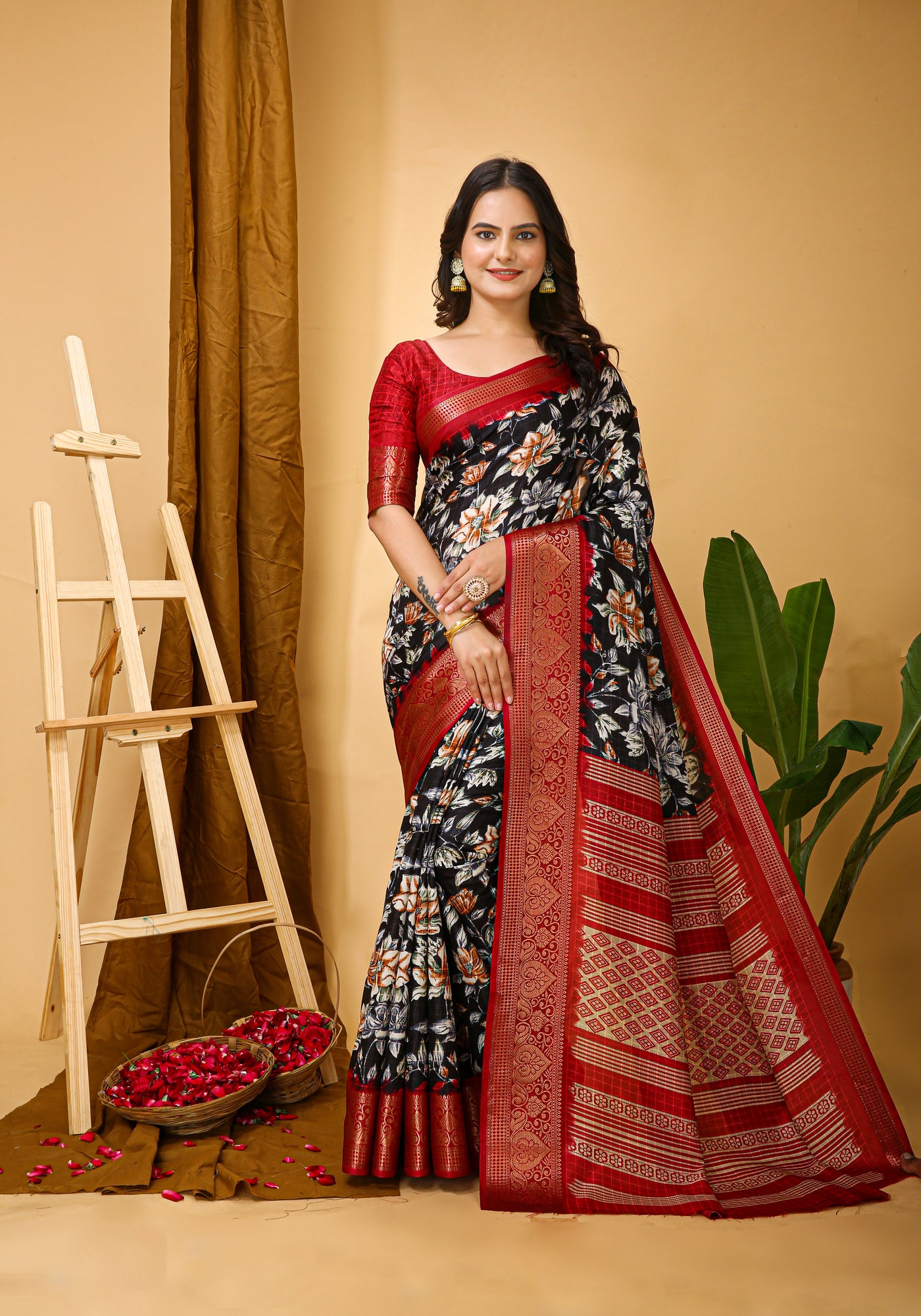 Beautiful Kalamkari Print Navy Blue Cotton Saree With Printed Blouse.