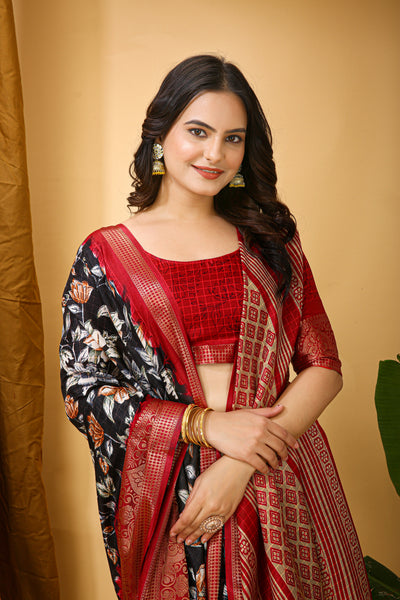 Beautiful Kalamkari Print Navy Blue Cotton Saree With Printed Blouse.