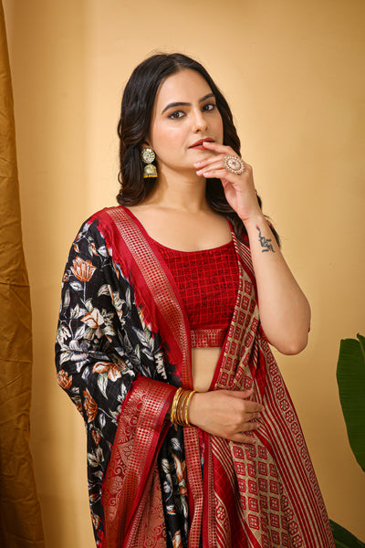 Beautiful Kalamkari Print Navy Blue Cotton Saree With Printed Blouse.