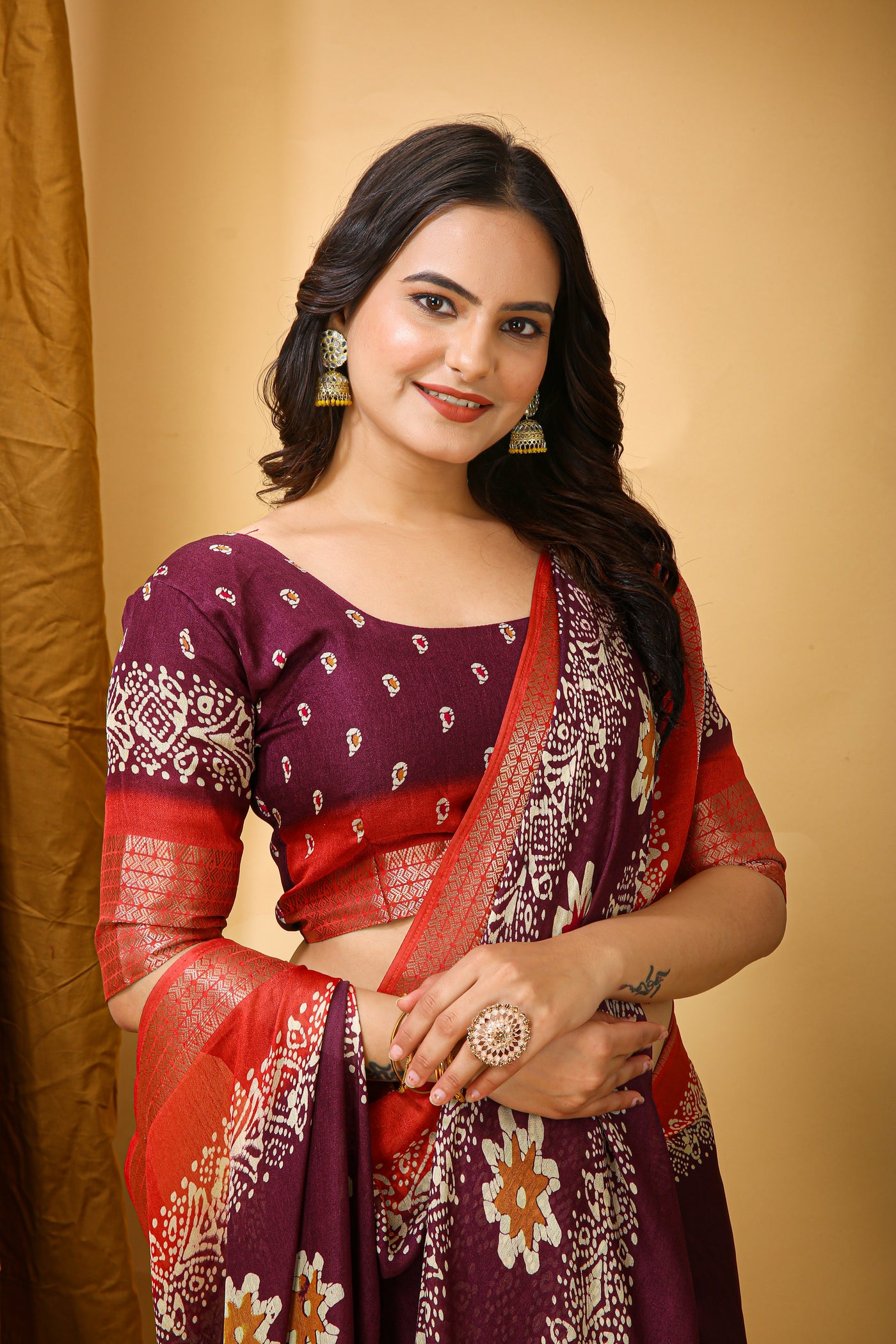 Elegant Kalamkari Print Maroon Cotton Saree With Printed Blouse.