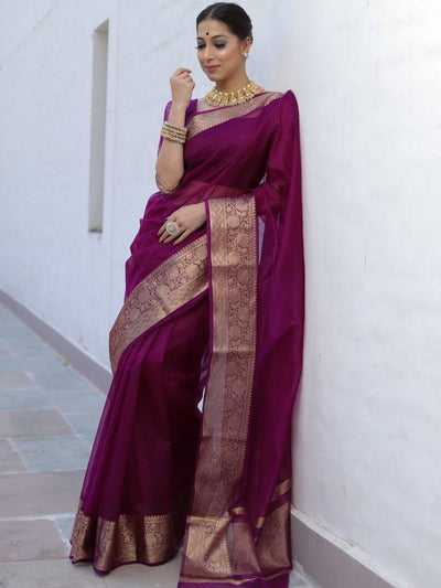 Beautiful Organza Jacquard Saree With Raw Silk Blouse
