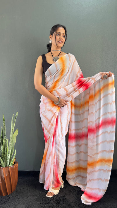 Beautiful 1 Min Ready To Wear Georgette Red Saree With Banglori Satin Blouse