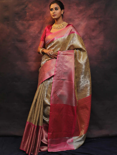 Beautiful Tissue Silk Printed Saree With Unstitched Blouse