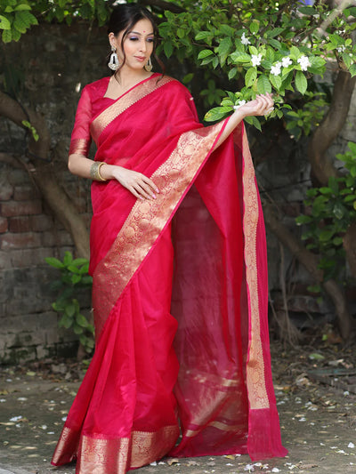Beautiful Organza Jacquard Saree With Raw Silk Blouse