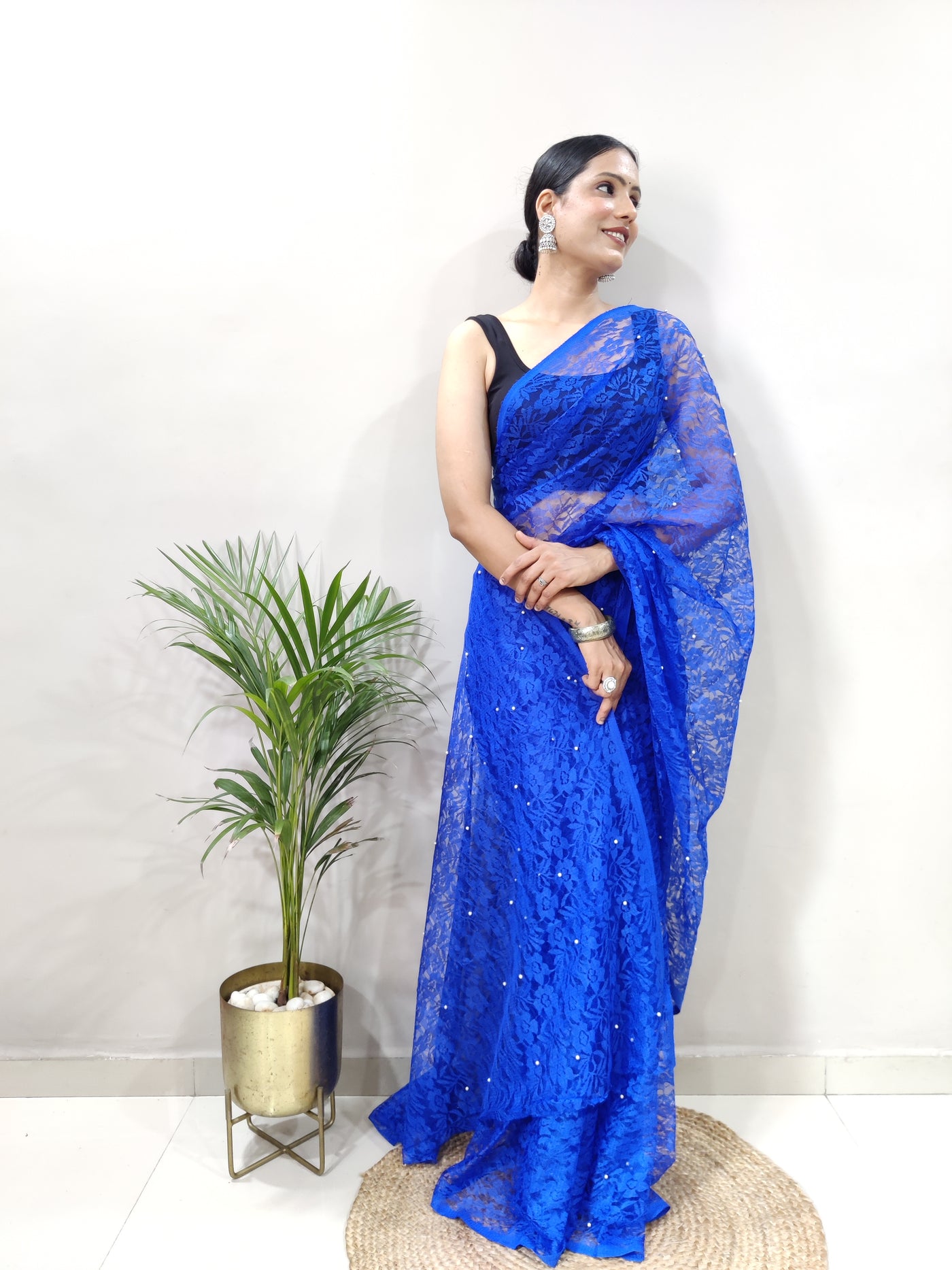 Beautiful Blue Net Brasso Saree With Running Net Blouse