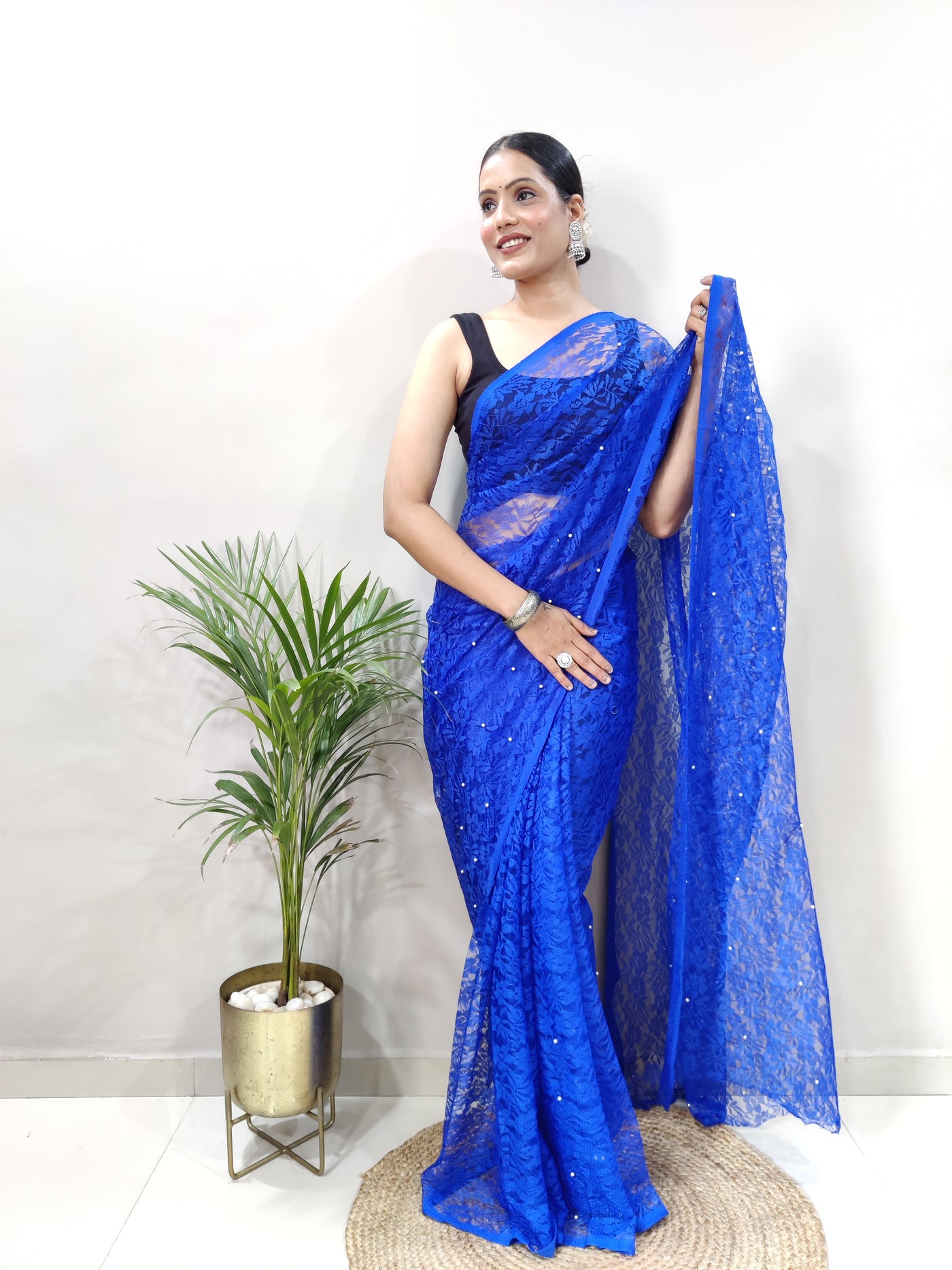 Beautiful Blue Net Brasso Saree With Running Net Blouse