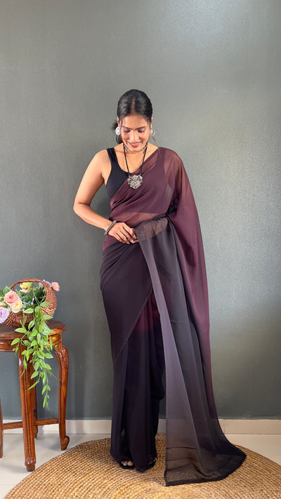 Beautiful Georgette One Min Black Ready To Wear saree With Running Blouse