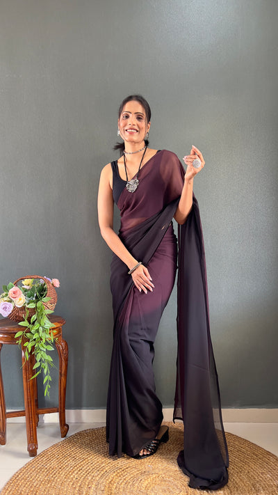 Beautiful Georgette One Min Black Ready To Wear saree With Running Blouse