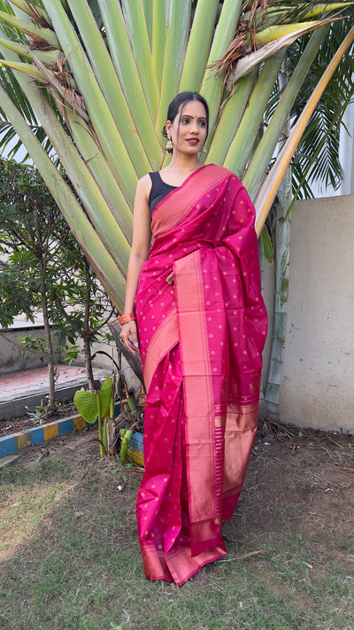 Beautiful Ready To Wear Soft Litchi Silk Saree With Unstitched Blouse
