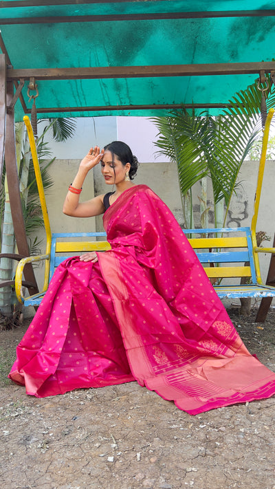 Beautiful Ready To Wear Soft Litchi Silk Saree With Unstitched Blouse