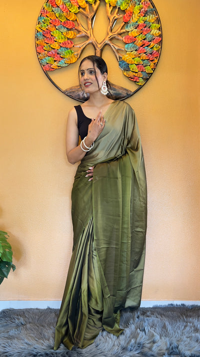 Beautiful Ready To Wear Rangoli Silk Printed Dark Green Saree With Unstitched Blouse