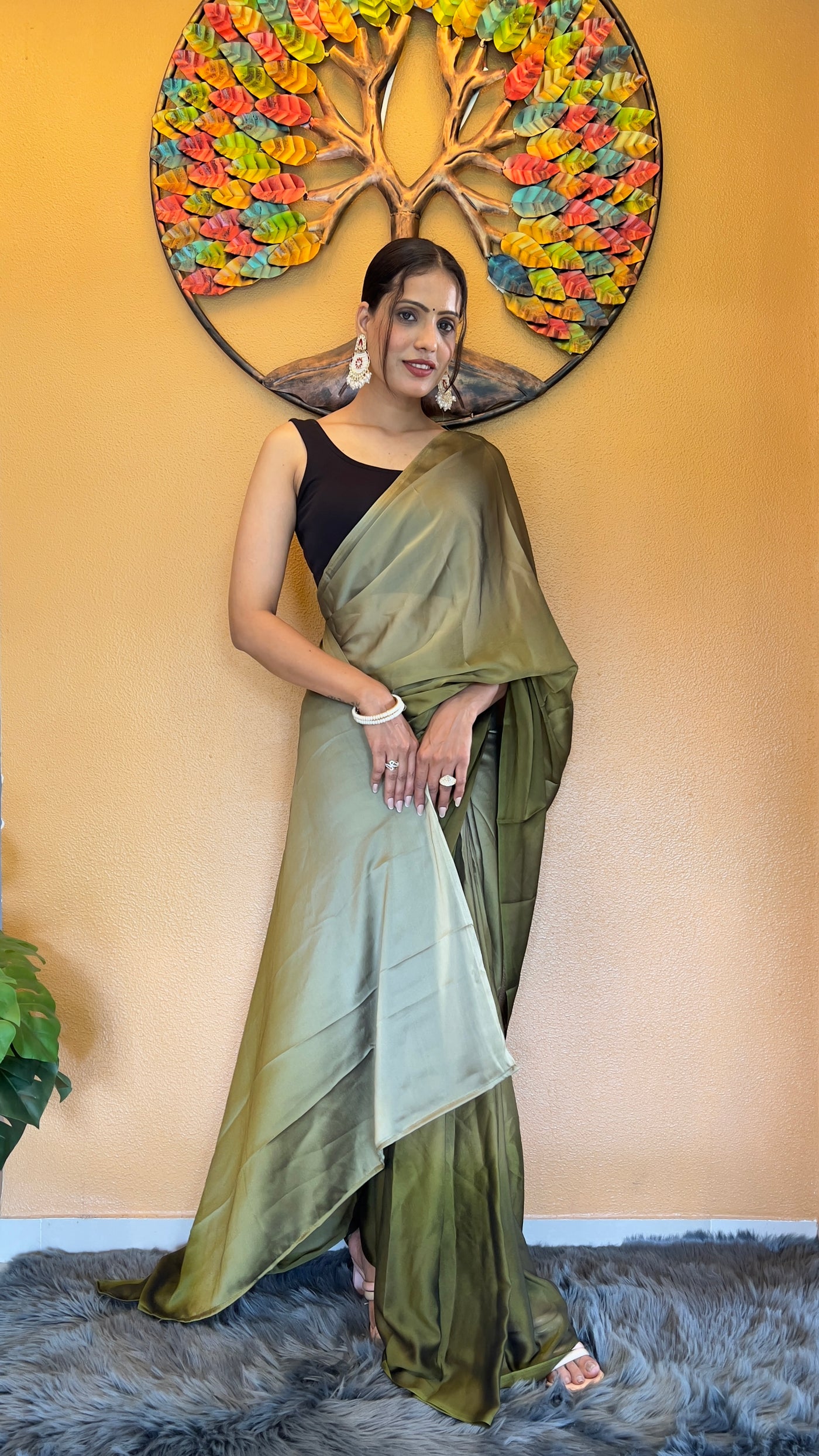 Beautiful Ready To Wear Rangoli Silk Printed Dark Green Saree With Unstitched Blouse
