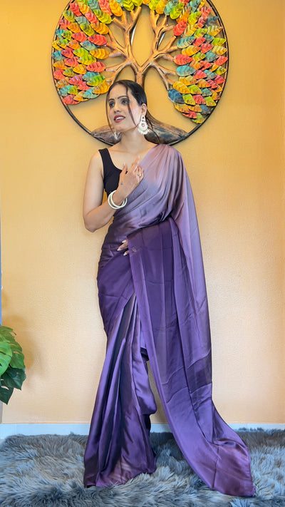 Beautiful Ready To Wear Rangoli Silk Printed Purple Saree With Unstitched Blouse