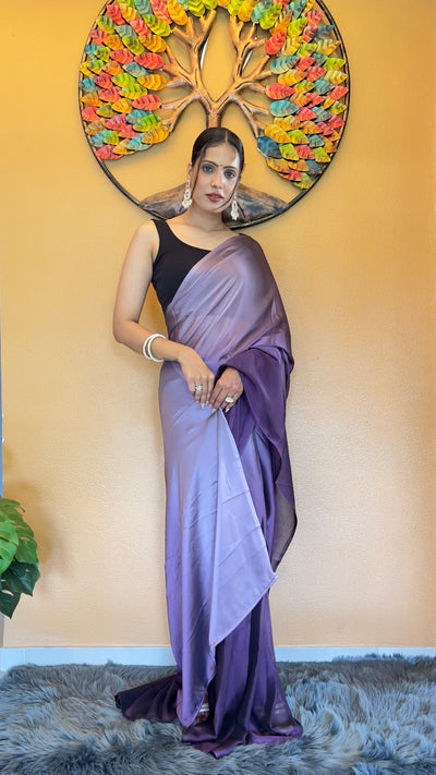 Beautiful Ready To Wear Rangoli Silk Printed Purple Saree With Unstitched Blouse