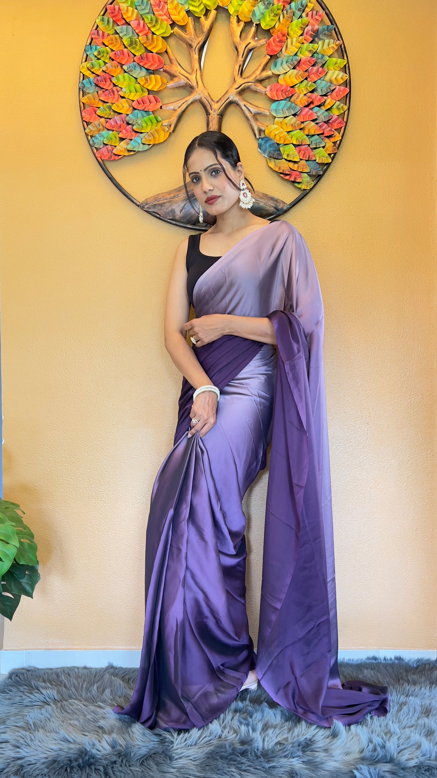 Beautiful Ready To Wear Rangoli Silk Printed Purple Saree With Unstitched Blouse