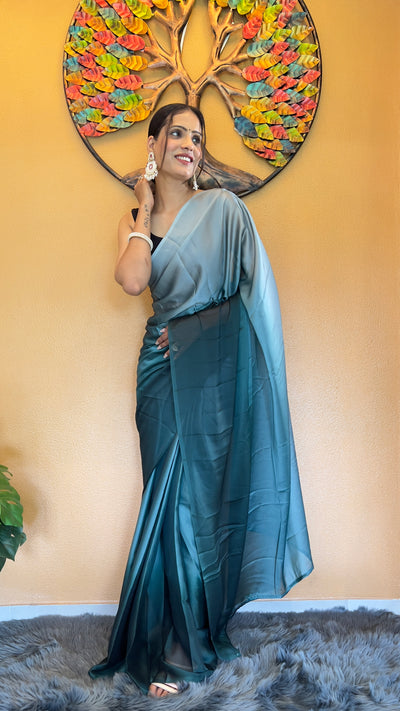 Beautiful Ready To Wear Rangoli Silk Printed Navy Blue Saree With Unstitched Blouse