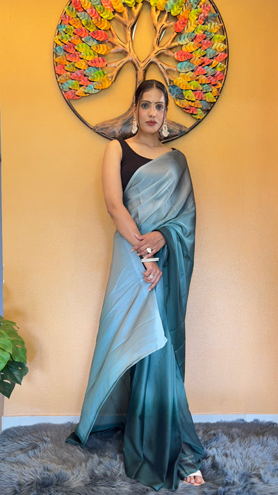 Beautiful Ready To Wear Rangoli Silk Printed Navy Blue Saree With Unstitched Blouse