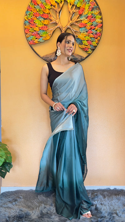 Beautiful Ready To Wear Rangoli Silk Printed Navy Blue Saree With Unstitched Blouse
