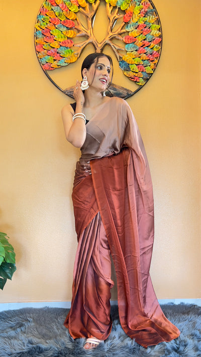 Beautiful Ready To Wear Rangoli Silk Printed Brown Saree With Unstitched Blouse