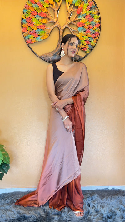 Beautiful Ready To Wear Rangoli Silk Printed Brown Saree With Unstitched Blouse