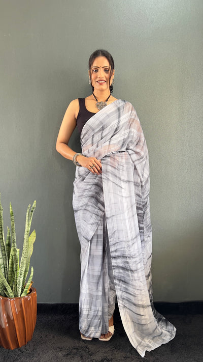 Beautiful Ready To Wear White Georgette Saree With Banglori Satin Blouse