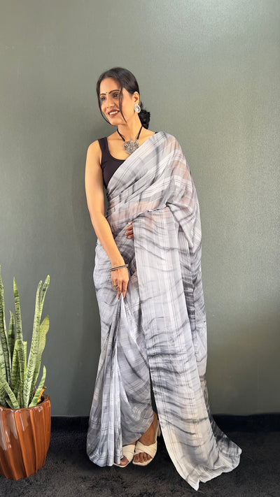 Beautiful Ready To Wear White Georgette Saree With Banglori Satin Blouse
