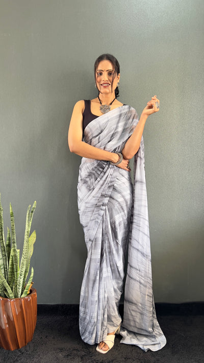 Beautiful Ready To Wear White Georgette Saree With Banglori Satin Blouse