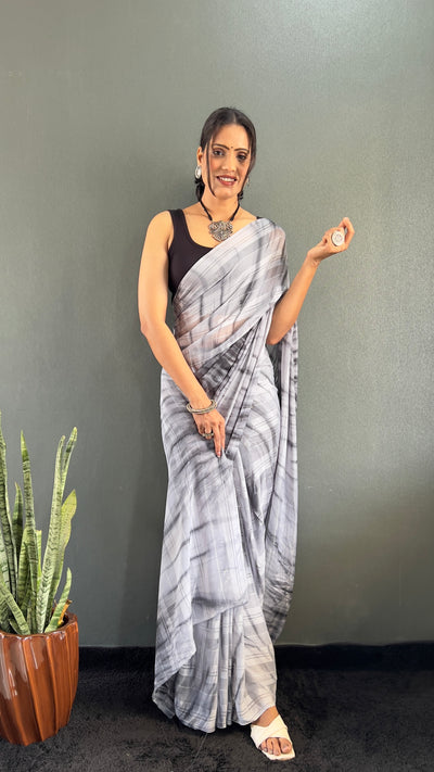 Beautiful Ready To Wear White Georgette Saree With Banglori Satin Blouse