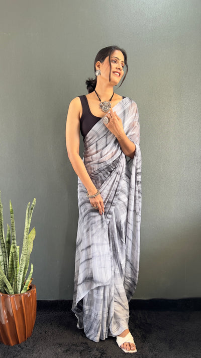 Beautiful Ready To Wear White Georgette Saree With Banglori Satin Blouse