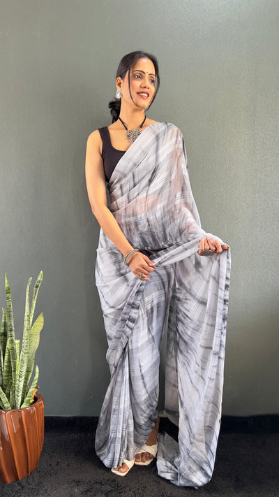 Beautiful Ready To Wear White Georgette Saree With Banglori Satin Blouse