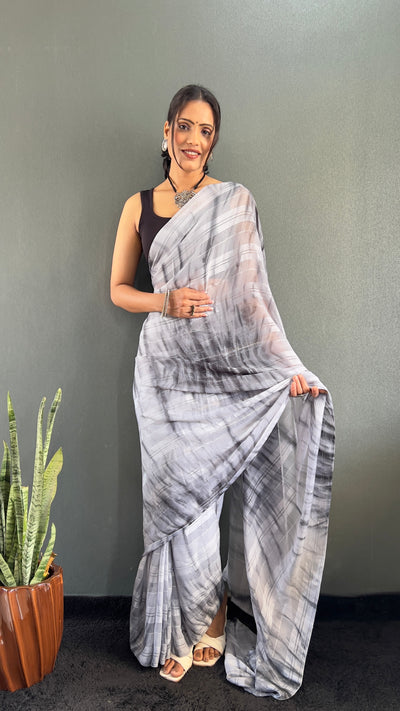 Beautiful Ready To Wear White Georgette Saree With Banglori Satin Blouse