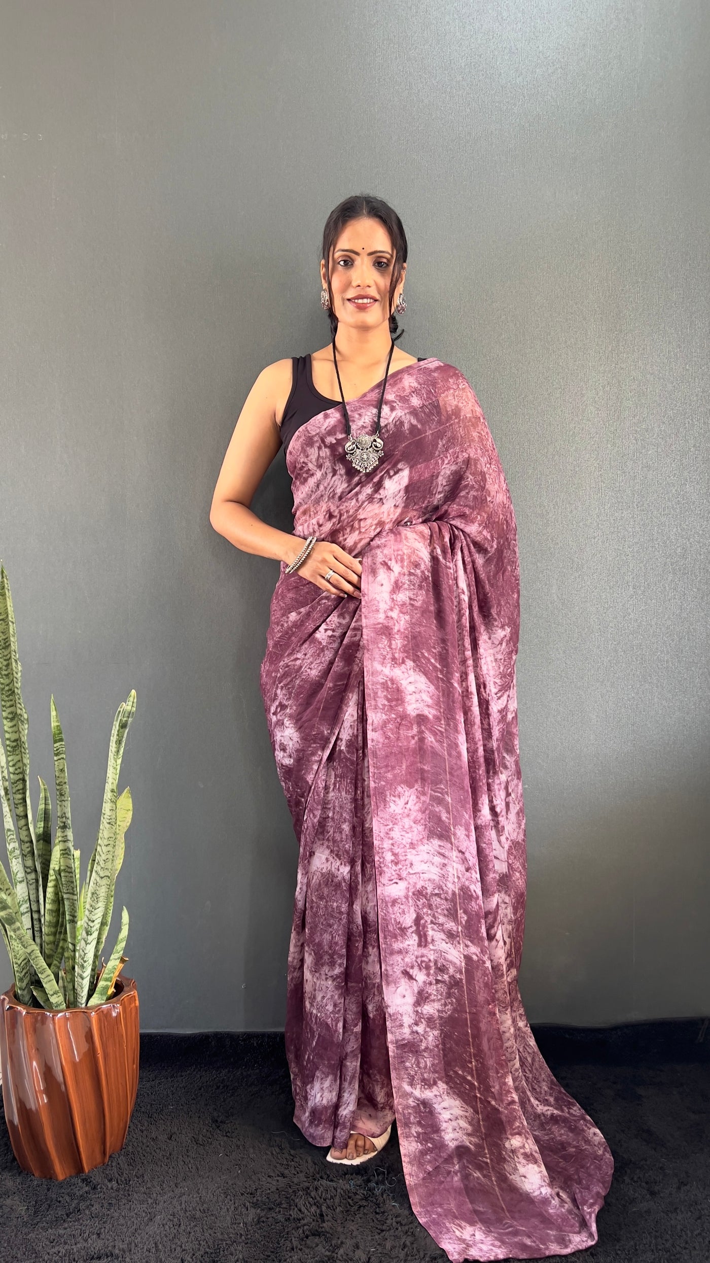 1 Min Ready To Wear Purple Rangoli Silk Printed Saree With Banglori Satin Blouse