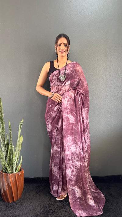 1 Min Ready To Wear Purple Rangoli Silk Printed Saree With Banglori Satin Blouse