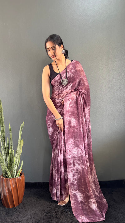 1 Min Ready To Wear Purple Rangoli Silk Printed Saree With Banglori Satin Blouse