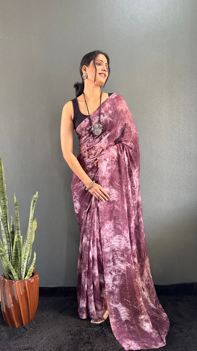 1 Min Ready To Wear Purple Rangoli Silk Printed Saree With Banglori Satin Blouse