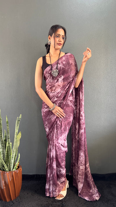 1 Min Ready To Wear Purple Rangoli Silk Printed Saree With Banglori Satin Blouse