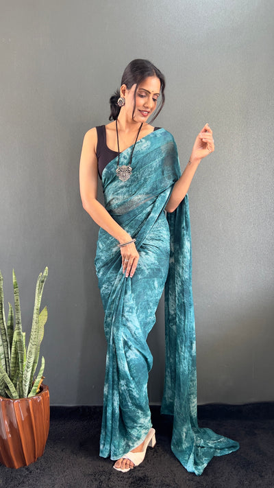 1 Min Ready To Wear Blue Rangoli Silk Printed Saree With Banglori Satin Blouse