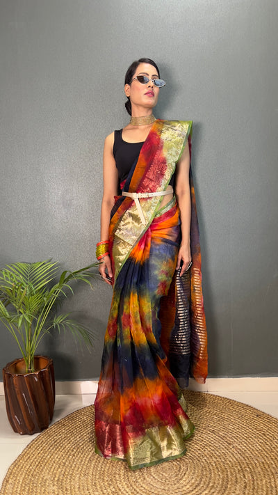 Beautiful Organza Printed Saree With Unstitched Blouse