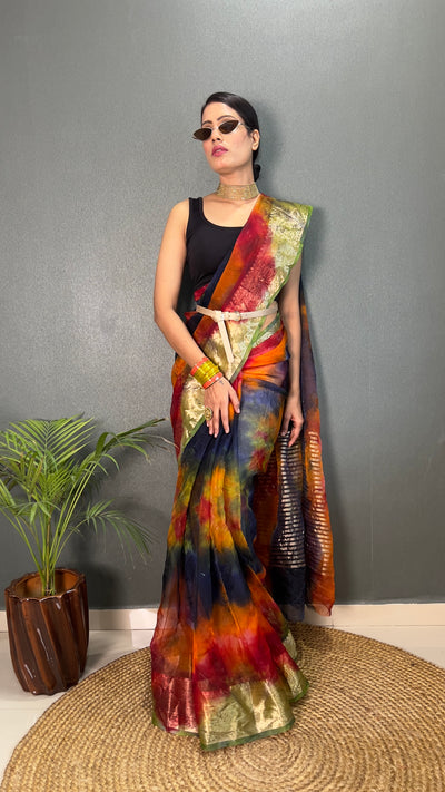 Beautiful Organza Printed Saree With Unstitched Blouse