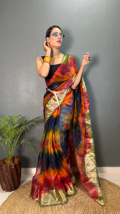 Beautiful Organza Printed Saree With Unstitched Blouse