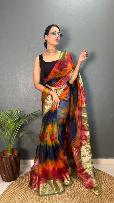 Beautiful Organza Printed Saree With Unstitched Blouse