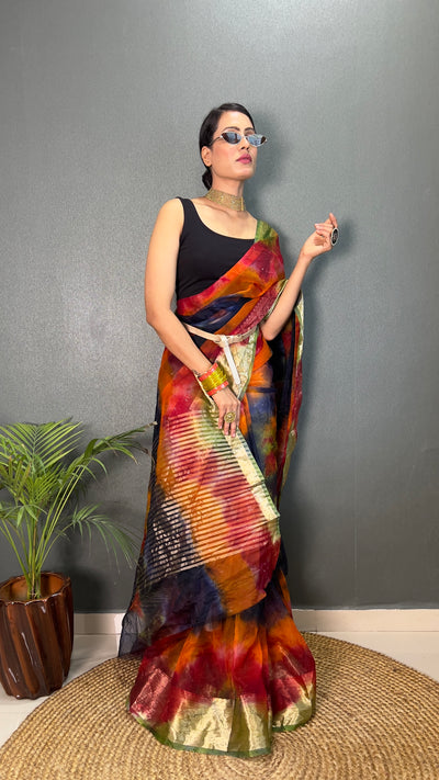 Beautiful Organza Printed Saree With Unstitched Blouse