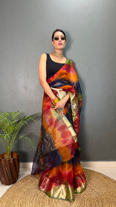 Beautiful Organza Printed Saree With Unstitched Blouse