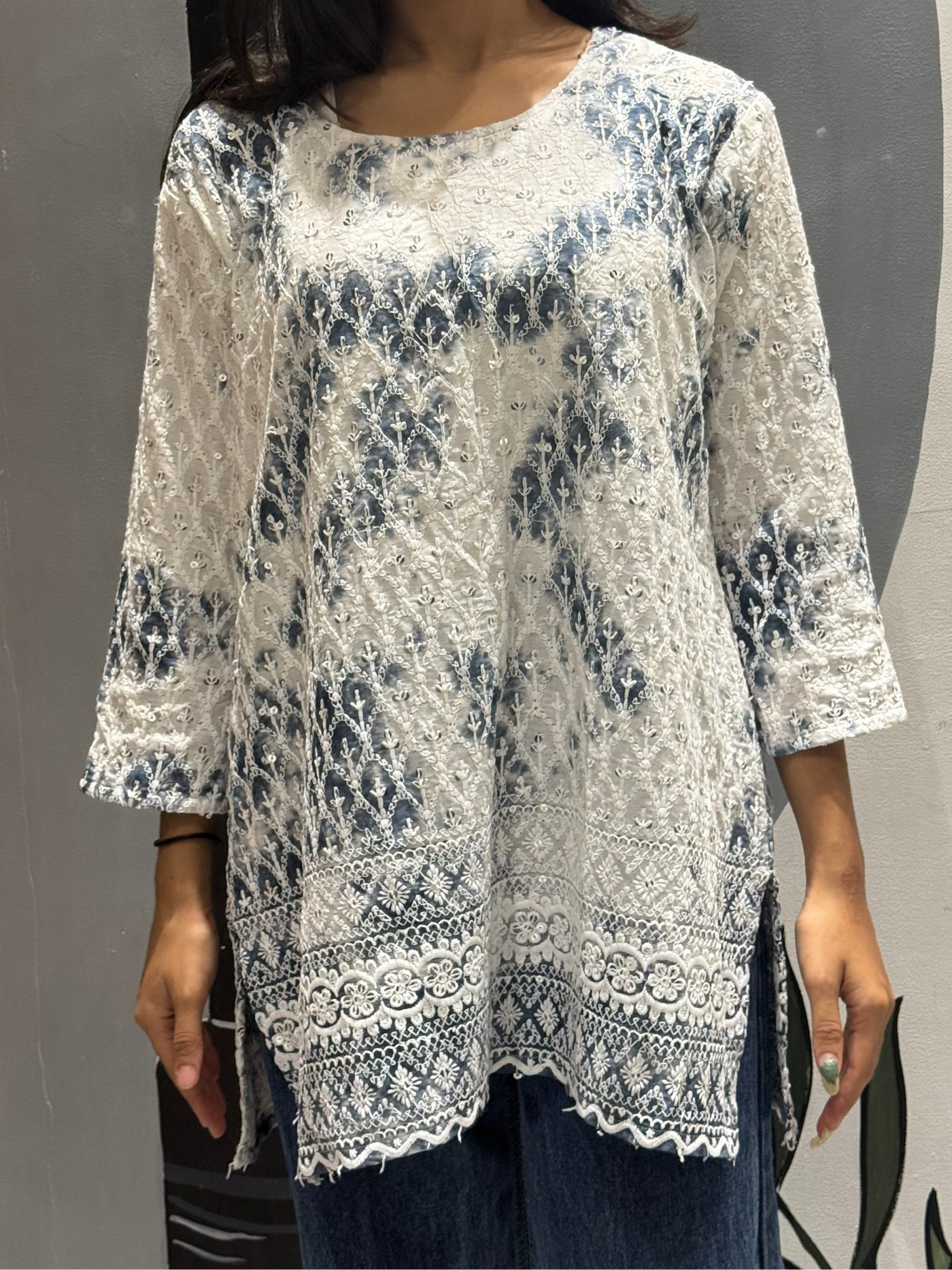 Elegant White Chikankari Cotton Kurti