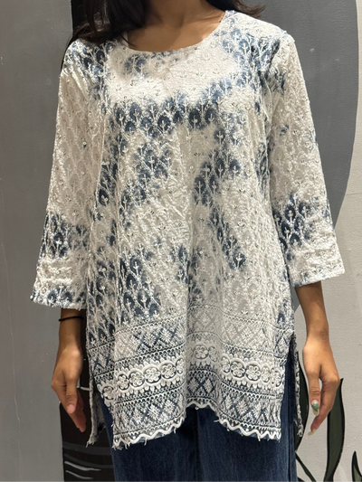 Elegant White Chikankari Cotton Kurti