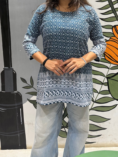 Beautiful Navy Blue Chikankari Cotton Kurti