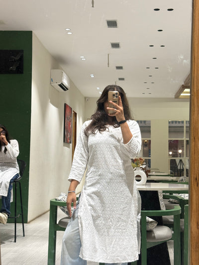 Elegant White Chikankari Cotton Kurti