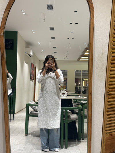 Elegant White Chikankari Cotton Kurti
