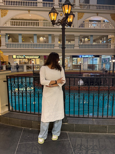 Elegant White Chikankari Cotton Kurti